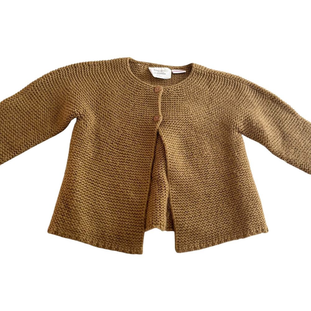Zara Girls Brown Pearl Knit Two Button Down Cardigan Sweater size 9-12 months